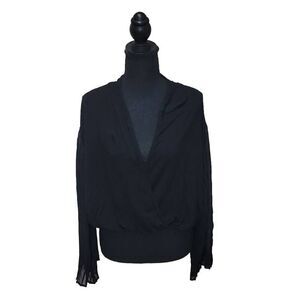 Red by BKE Bell Sleeve Deep V Faux Wrap Blouse